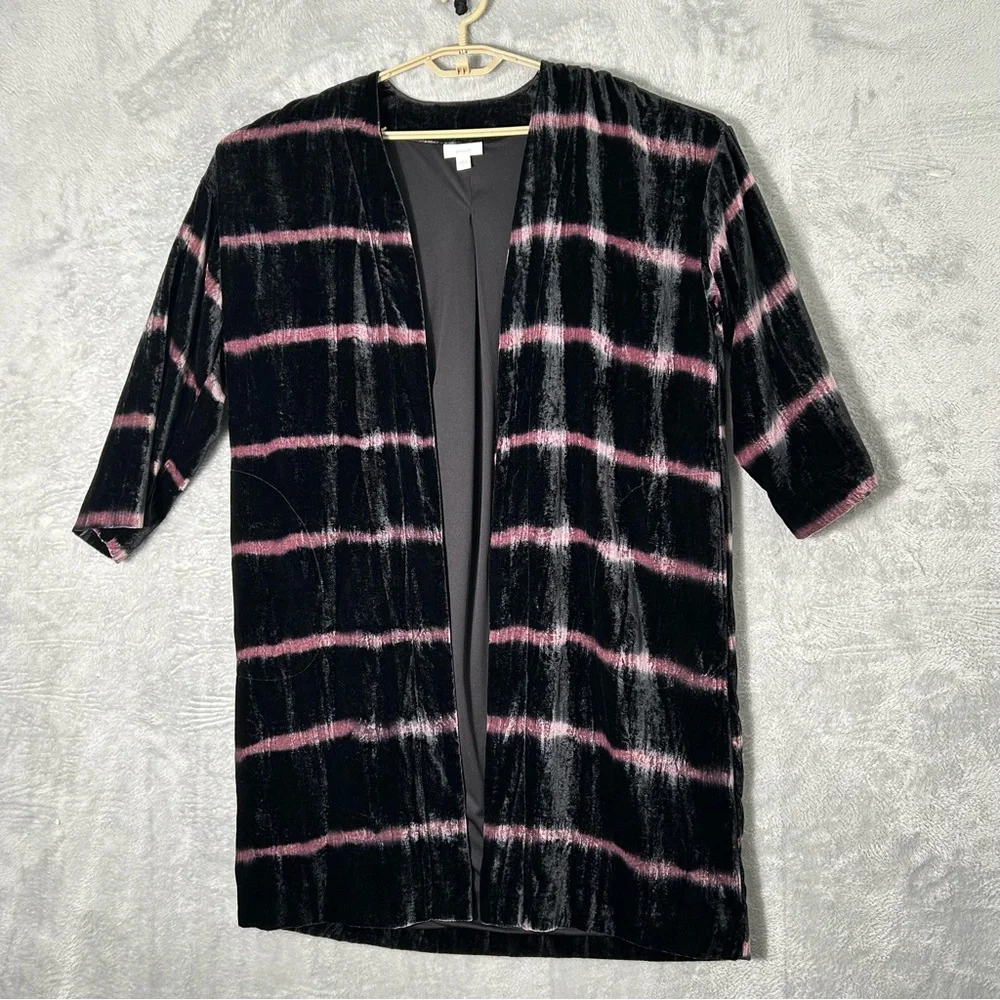 Pure‎ Jill J Jill Long Cardigan Duster Womens Medium Velvet Open Striped Pockets